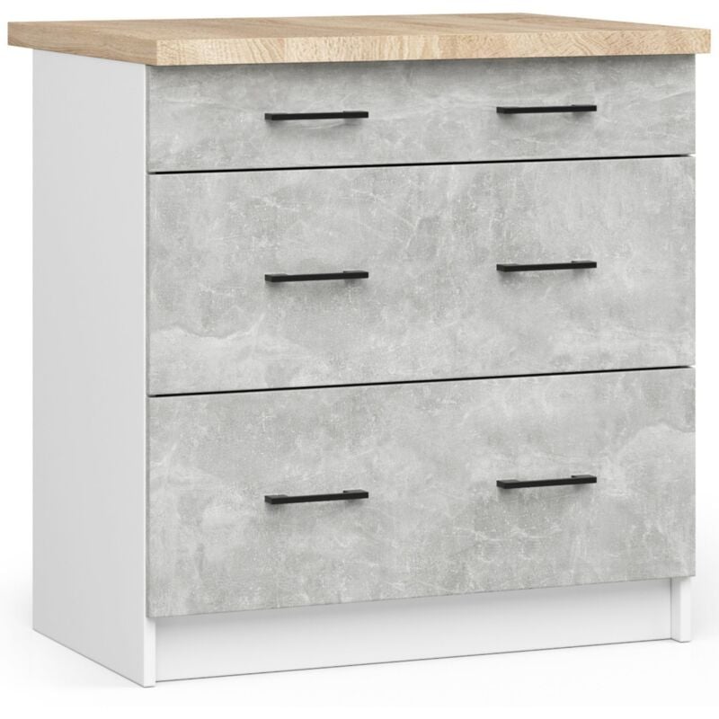 foto del prodotto mobile cucina modulare con piano di lavoro akord oliwia bianco 80 cm 3 cassetti inserto frontale cemento 80x46x85 cm