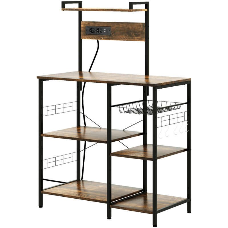 foto del prodotto mobile cucina multipresa con ripiani e cestino a rete 90x42x130cm homcom