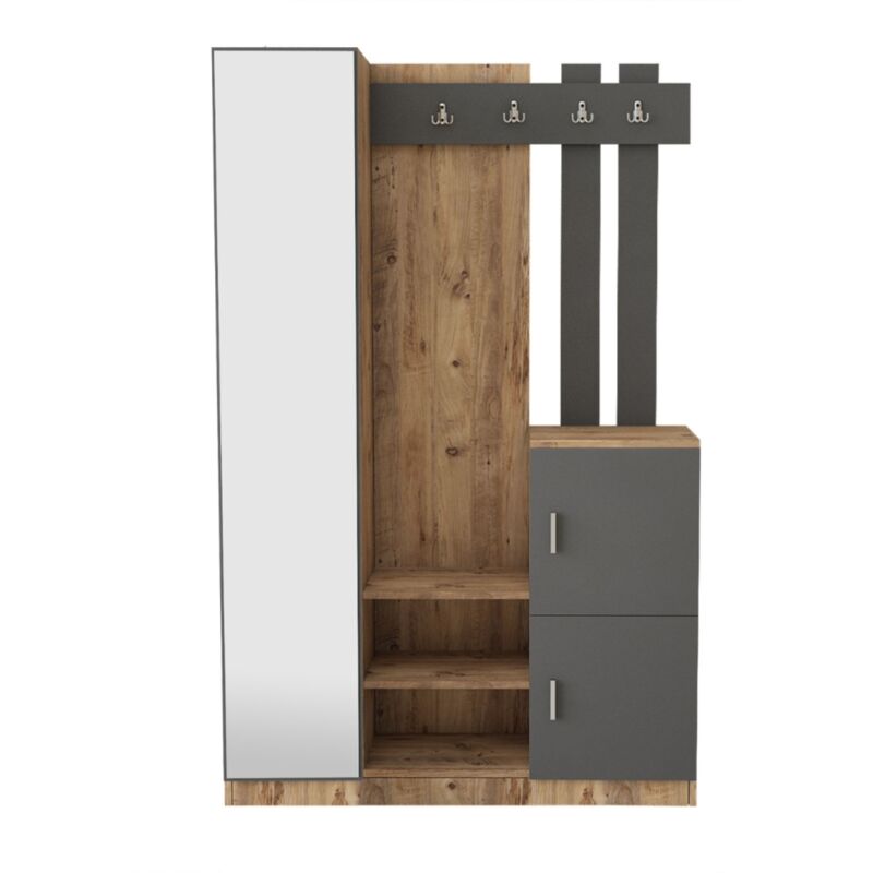 foto del prodotto mobile d'ingresso design legno e grigio con specchio anka