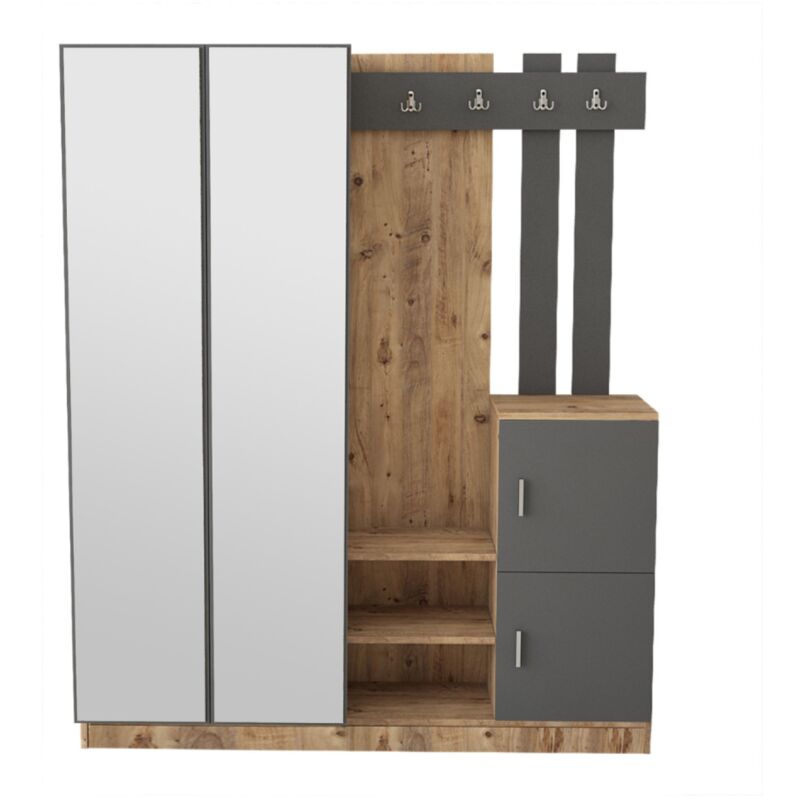 foto del prodotto mobile d ingresso design legno e grigio con specchio anka