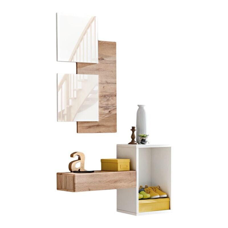 foto del prodotto mobile d ingresso torth 1 set completo colori rovere e bianco design moderno e pratico