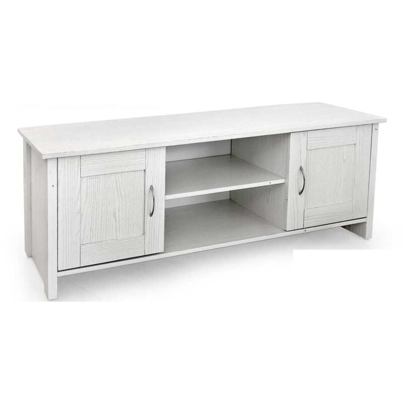 foto del prodotto mobile da arredo porta tv in legno con 2 ante e vani aperti 130x39x48 cm bianco
