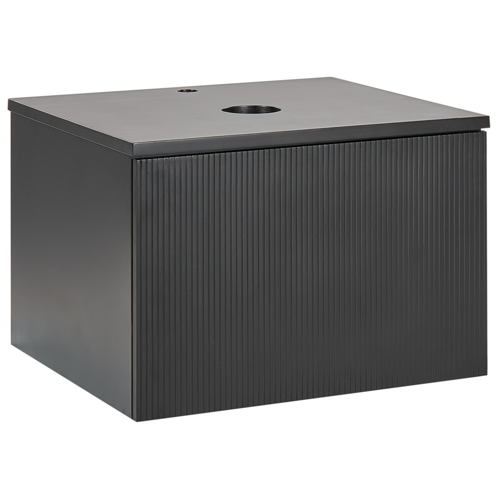foto del prodotto mobile da bagno a parete corpo in mdf nero 100 x 52 cm frontale scanalato con 1 cassetto foro pretagliato