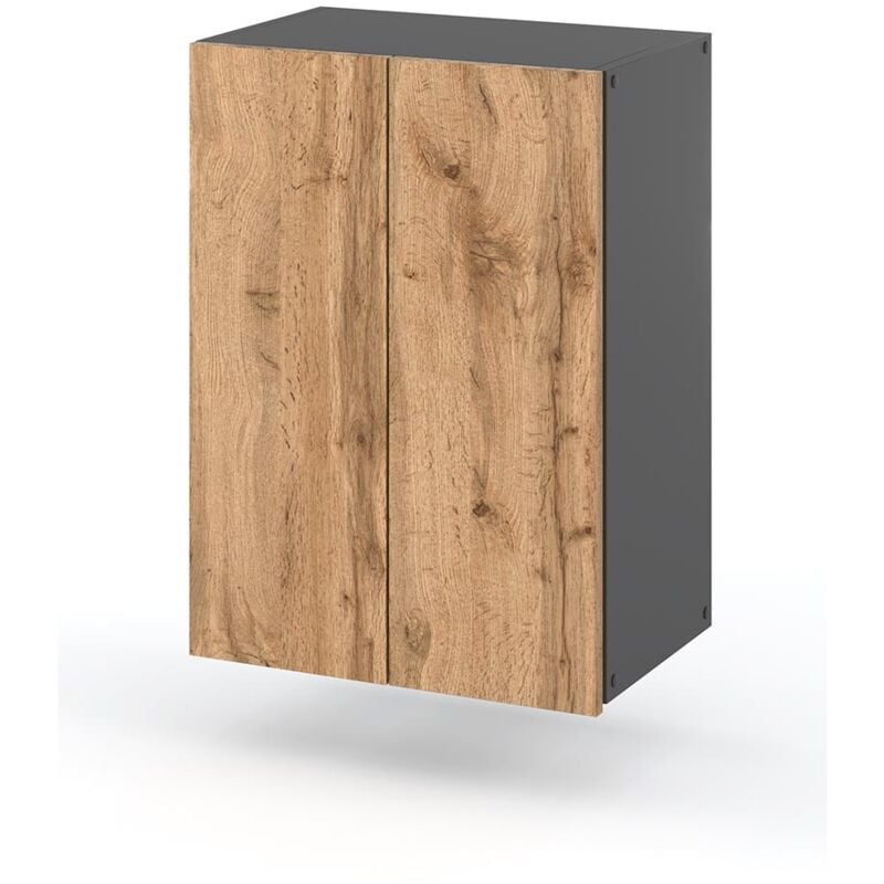 foto del prodotto mobile da bagno a parete in rovere grigio wotan, colonna da bagno a parete da 40 cm