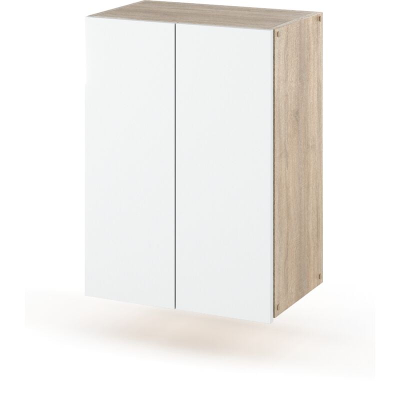 foto del prodotto mobile da bagno a parete in rovere sonoma bianco, colonna da bagno per bagno