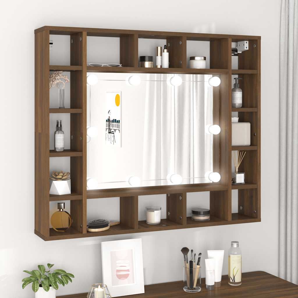 foto del prodotto mobile da bagno a specchio con led rovere marrone 91x15x76,5 cmcod mxl 103325