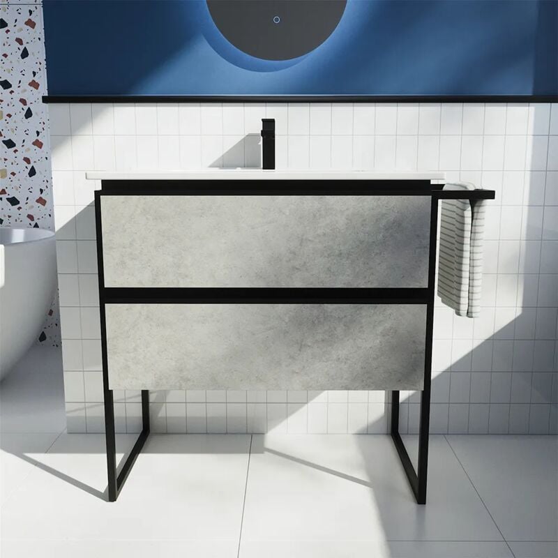 foto del prodotto mobile da bagno a terra 60cm grigio cemento con lavabo incluso in ceramica mod. sapo