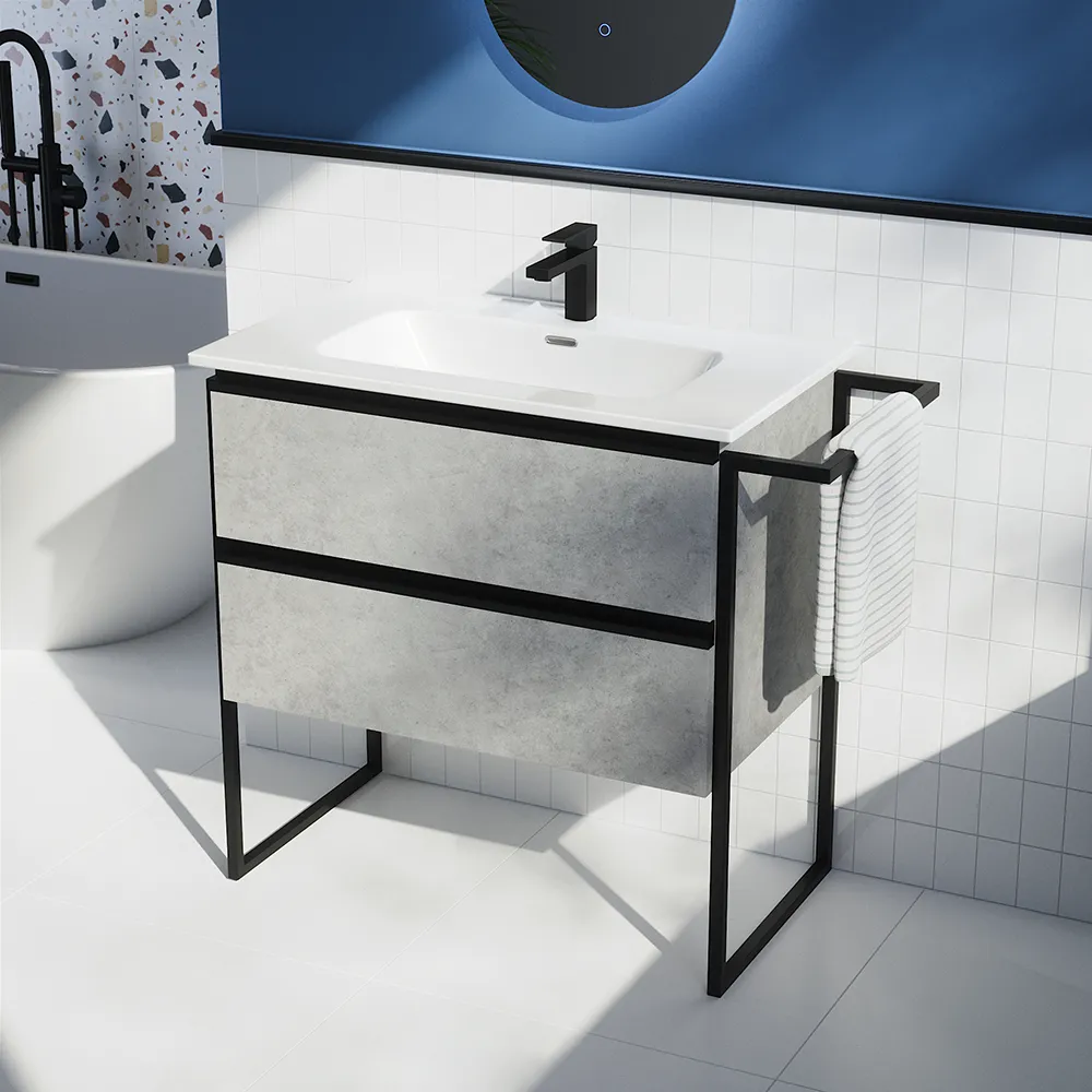 foto del prodotto mobile da bagno a terra 80cm grigio cemento con lavabo incluso in ceramica mod. sapo