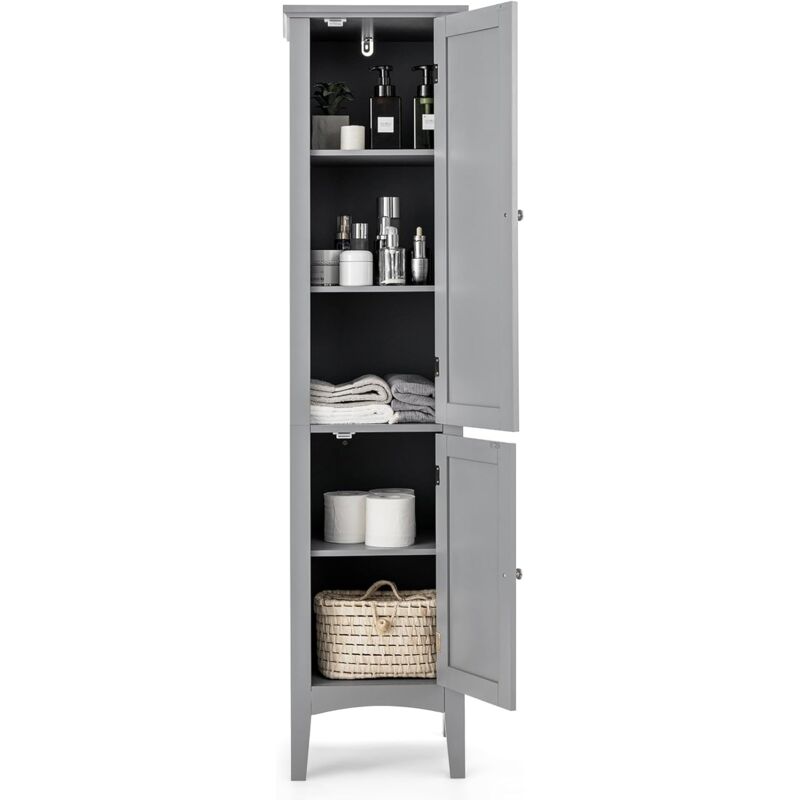 foto del prodotto mobile da bagno alto con 2 ante, armadio da terra con 5 vani, mobile colonna per bagno cucina soggiorno, 37 x 37 x 160 cm grigio costway