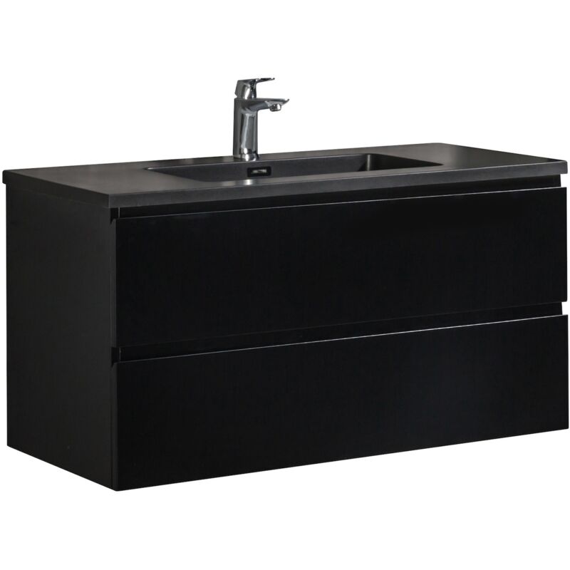 foto del prodotto mobile da bagno angela 100cm nero opaco con lavello nero armadio mobiletto