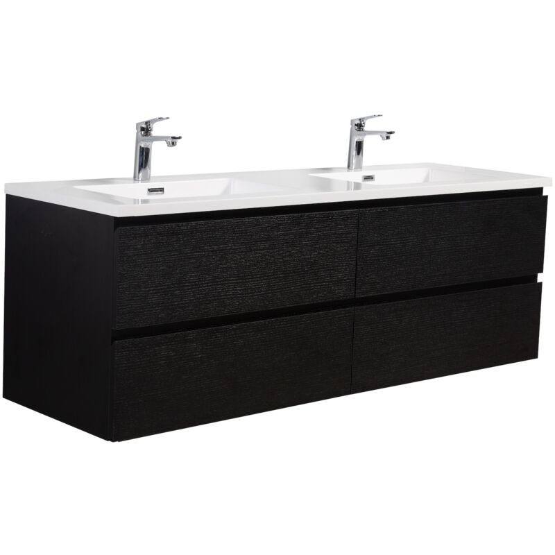 foto del prodotto mobile da bagno angela 140cm nero opaco con lavello nero - armadio mobiletto