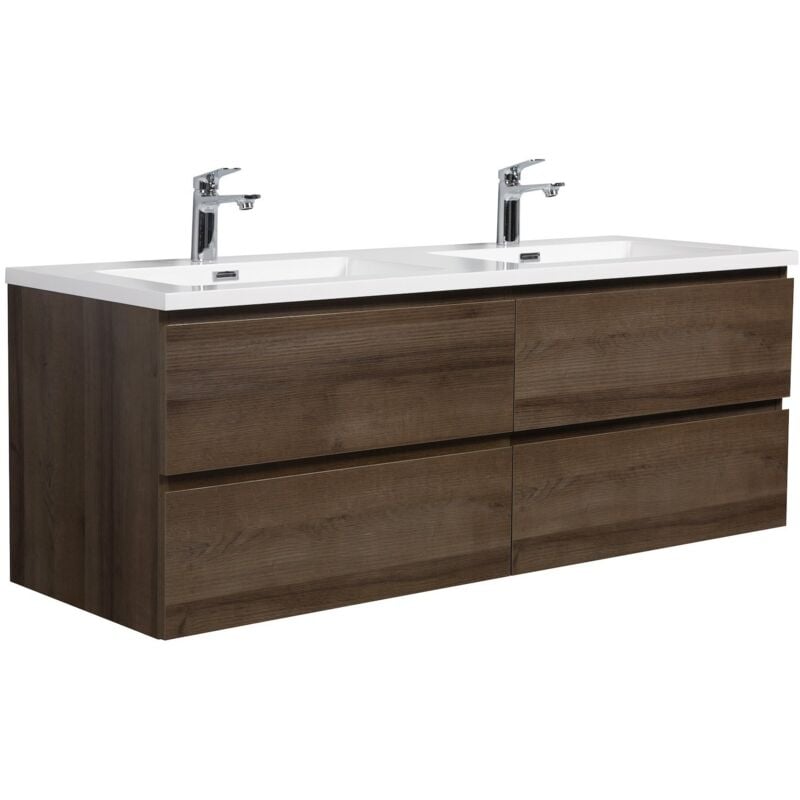 foto del prodotto mobile da bagno angela 140cm rovere marrone armadio mobiletto lavabo
