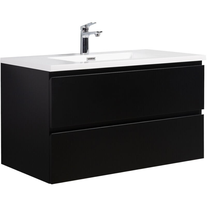 foto del prodotto mobile da bagno angela 90cm nero opaco - armadio mobiletto lavabo