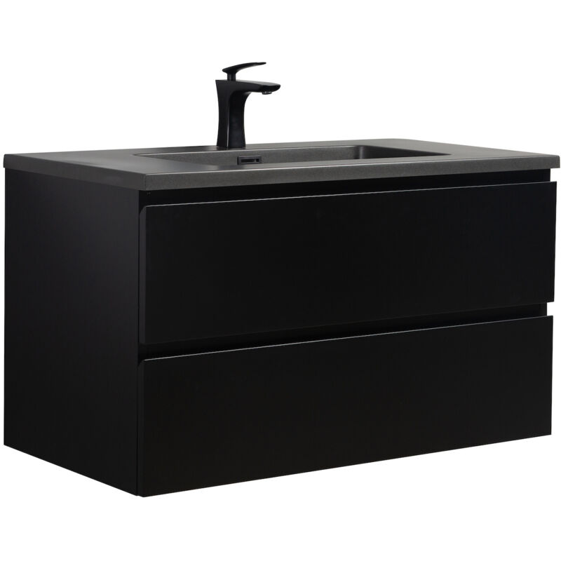 foto del prodotto mobile da bagno angela 90cm nero opaco con lavello nero armadio mobiletto