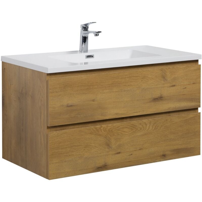 foto del prodotto mobile da bagno angela 90cm rovere armadio mobiletto lavabo