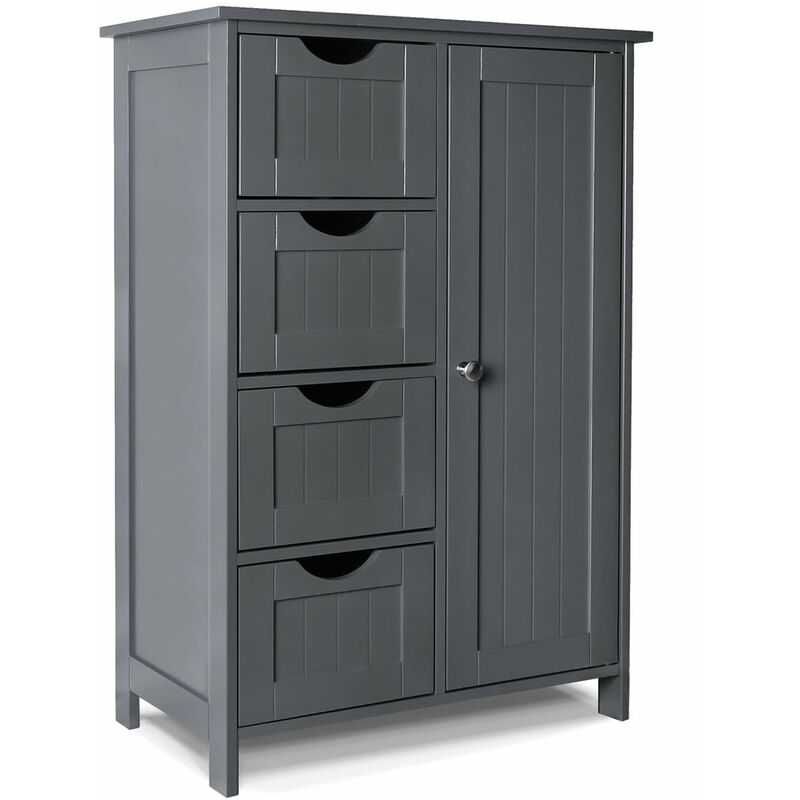 foto del prodotto mobile da bagno armadietto da terra, con 4 cassetti, anta, ripiano regolabile, 55x30x82cm grigio vounot
