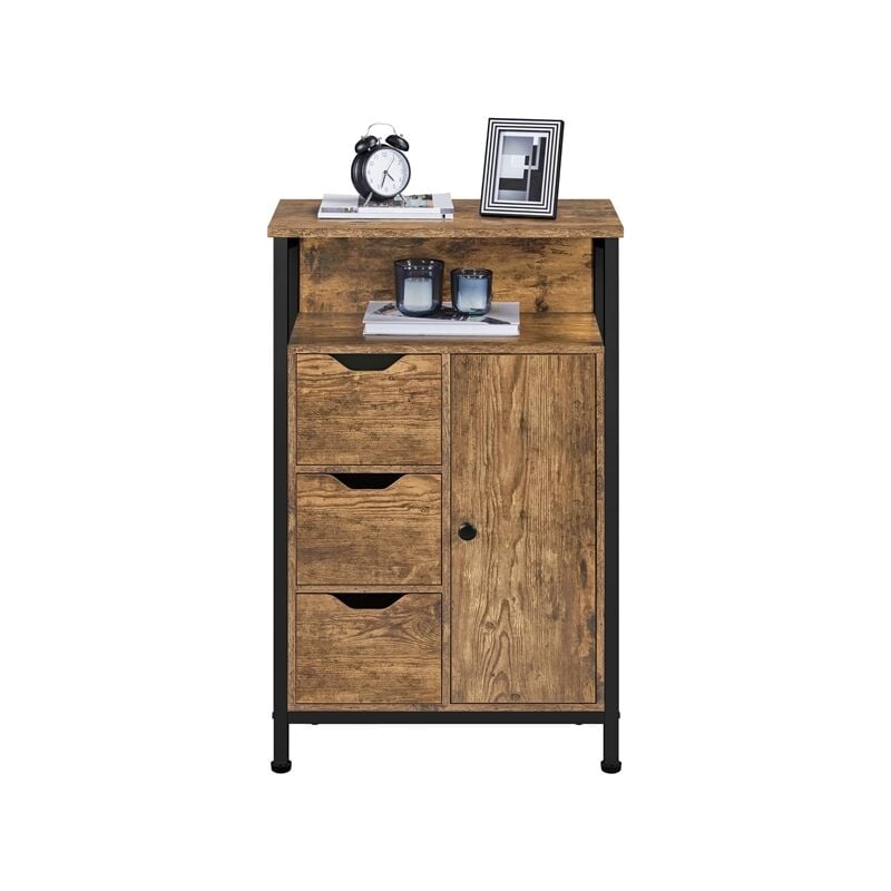 foto del prodotto mobile da bagno armadietto da terra mobiletto con cassetto credenza multiuso scomparto ripiano marrone rustico yaheetech