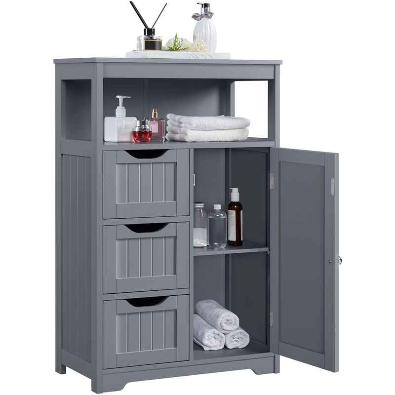 foto del prodotto mobile da bagno armadietto da terra mobiletto con cassetto credenza multiuso scomparto ripiano scuro grigio yaheetech