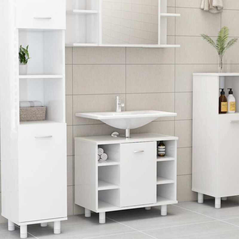 foto del prodotto mobile da bagno bianco lucido 60x32x53,5cm in legno multistrato vidaxl