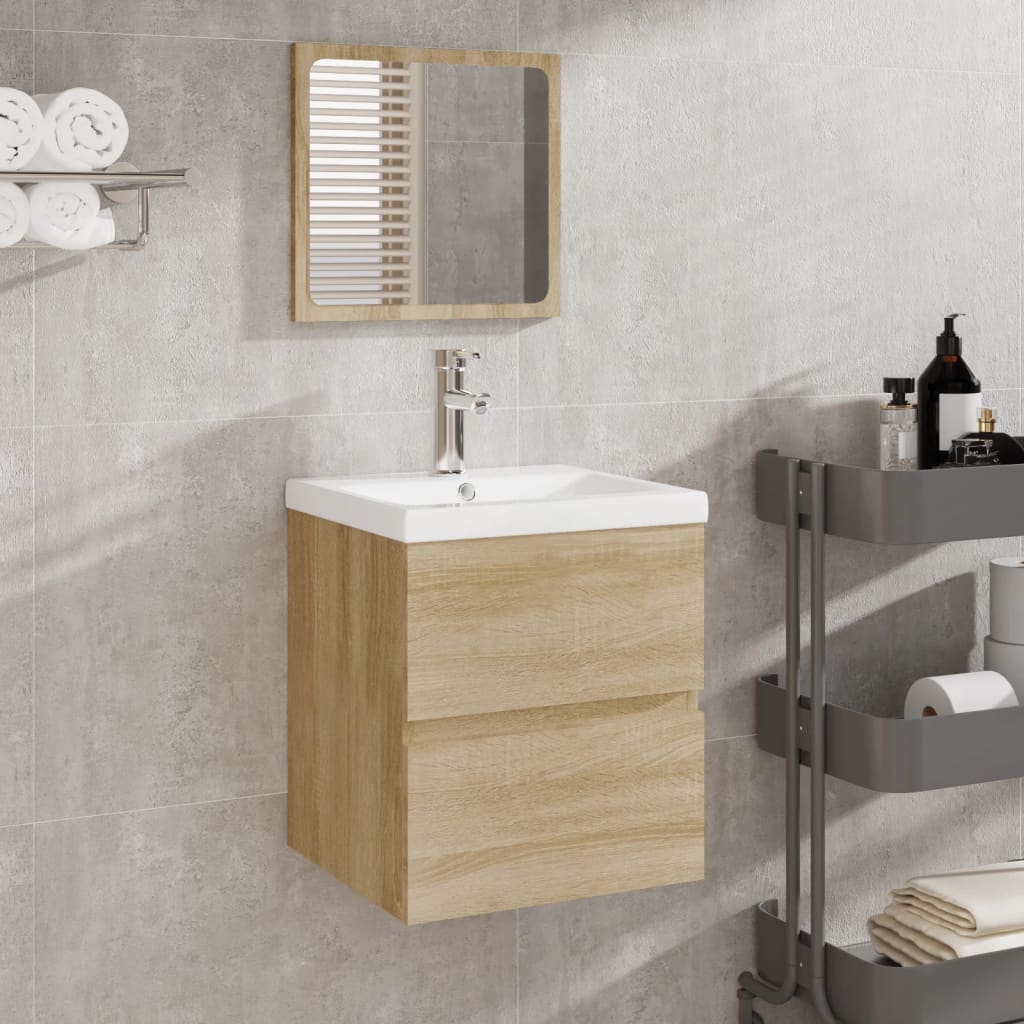 foto del prodotto mobile da bagno con lavabo e specchio rovere sonoma cod mxl 62932