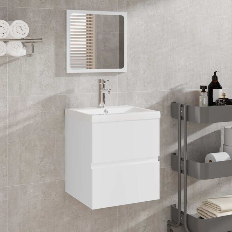 foto del prodotto mobile da bagno con specchio bianco in legno multistrato vidaxl