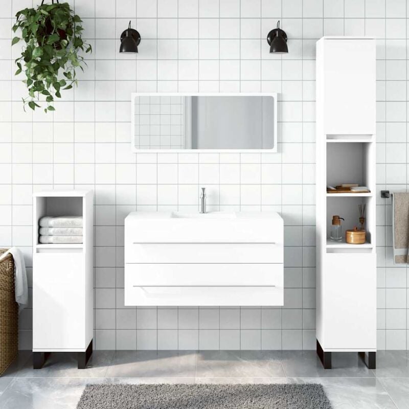 foto del prodotto mobile da bagno con specchio bianco in legno multistrato - vidaxl