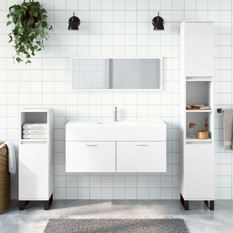 foto del prodotto mobile da bagno con specchio bianco in legno multistrato vidaxl