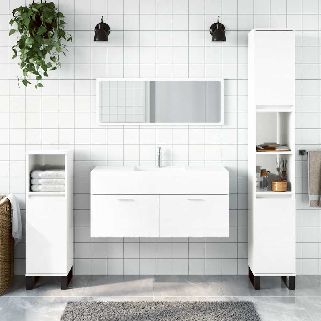 foto del prodotto mobile da bagno con specchio bianco lucido in legno multistrato