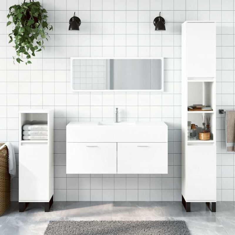 foto del prodotto mobile da bagno con specchio bianco lucido in legno multistrato vidaxl
