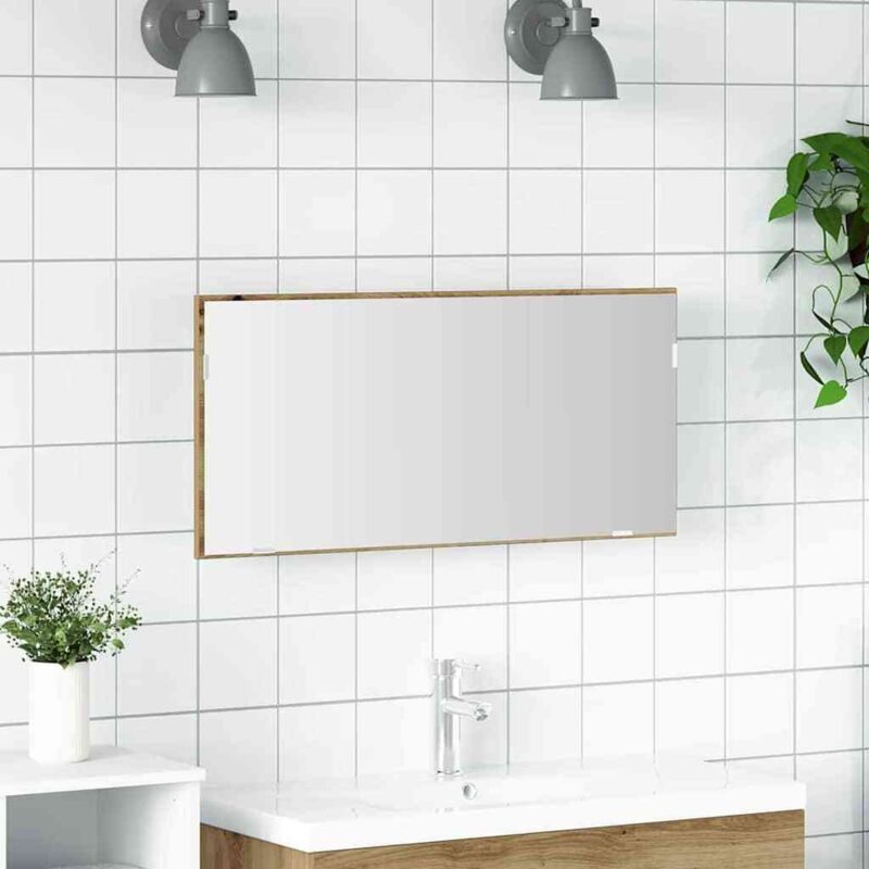 foto del prodotto mobile da bagno con specchio con luce led in rovere artigianale 80x37 cm vidaxl