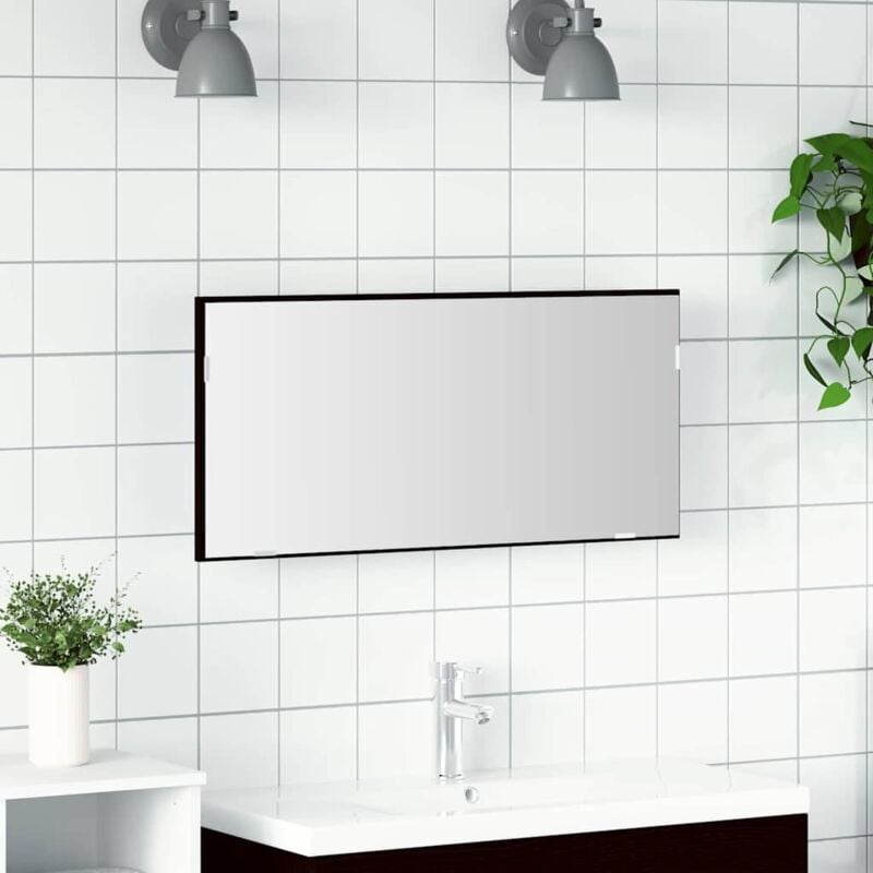 foto del prodotto mobile da bagno con specchio e luce led rovere nero 80x37 cm vidaxl