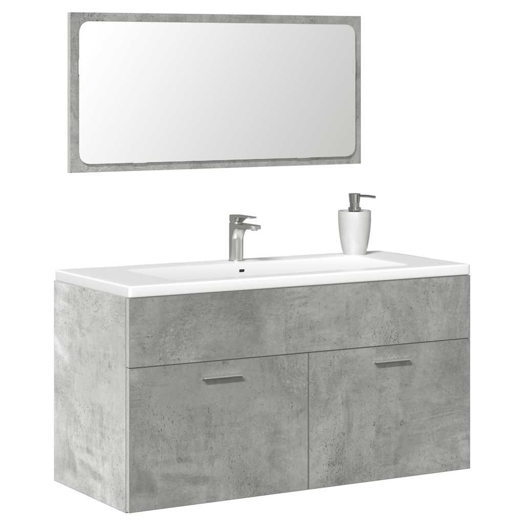 foto del prodotto mobile da bagno con specchio grigio cemento legno multistrato