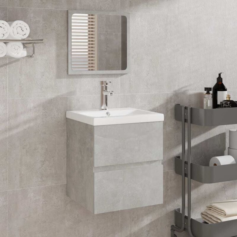 foto del prodotto mobile da bagno con specchio grigio cemento legno multistrato vidaxl