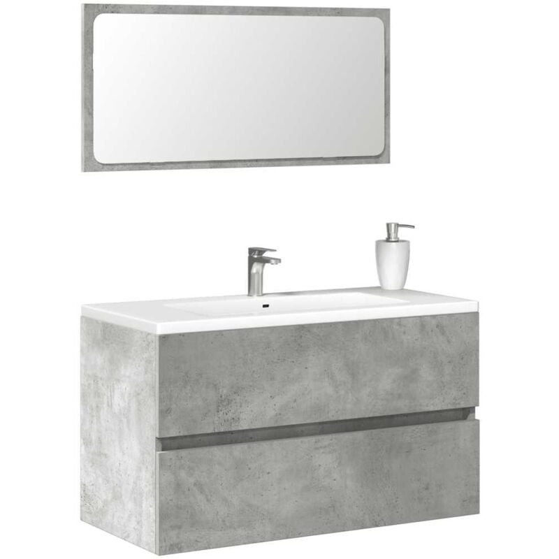 foto del prodotto mobile da bagno con specchio grigio cemento legno multistrato vidaxl
