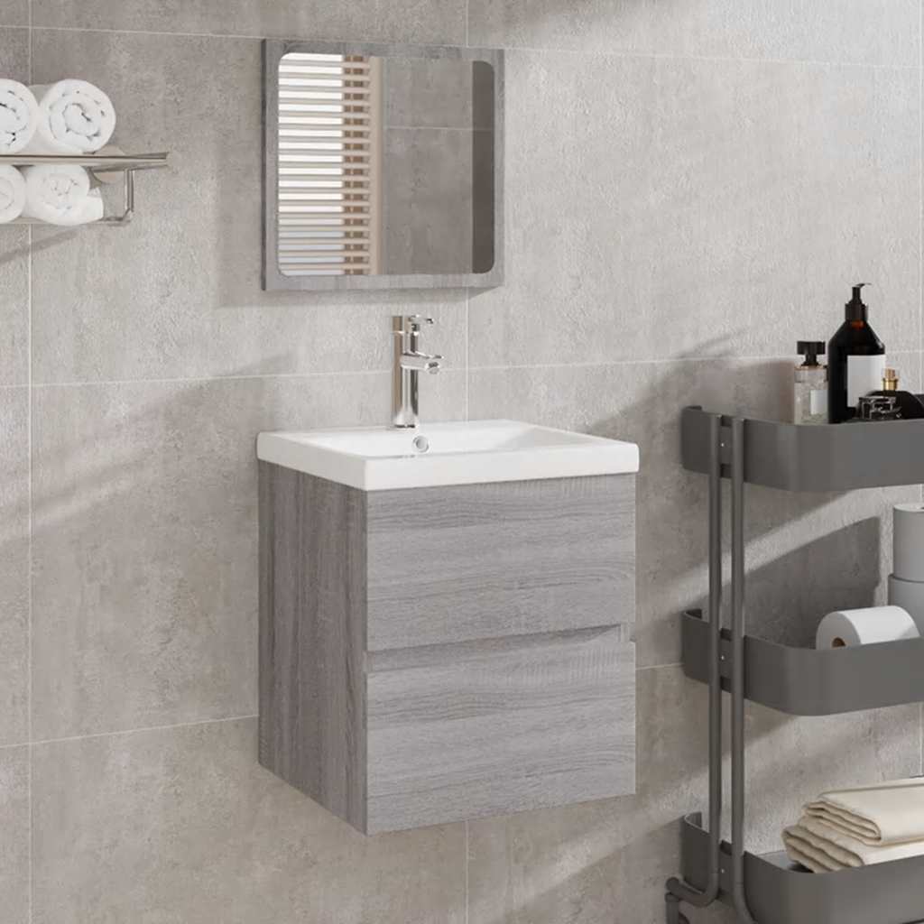 foto del prodotto mobile da bagno con specchio grigio sonoma in legno multistrato cod mxl 23768