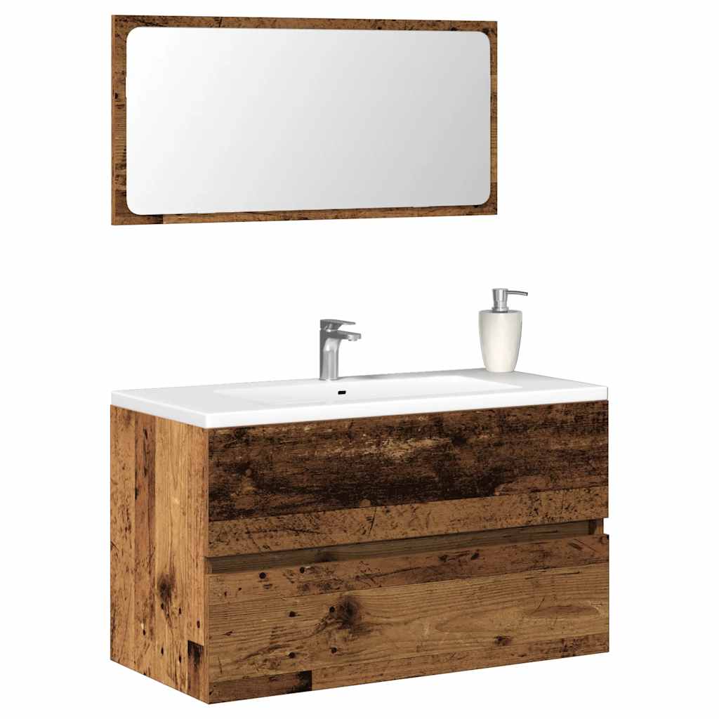 foto del prodotto mobile da bagno con specchio in legno antico legno multistrato