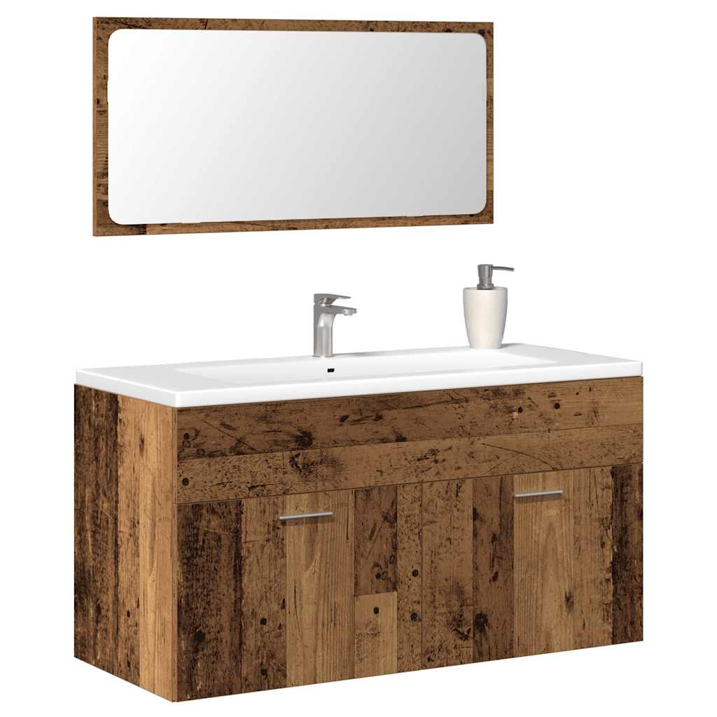 foto del prodotto mobile da bagno con specchio in legno antico legno multistrato