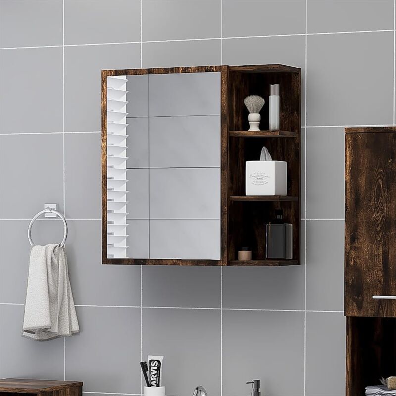 foto del prodotto mobile da bagno con specchio rovere fumo 62,5x20,5x64 cm legno vidaxl