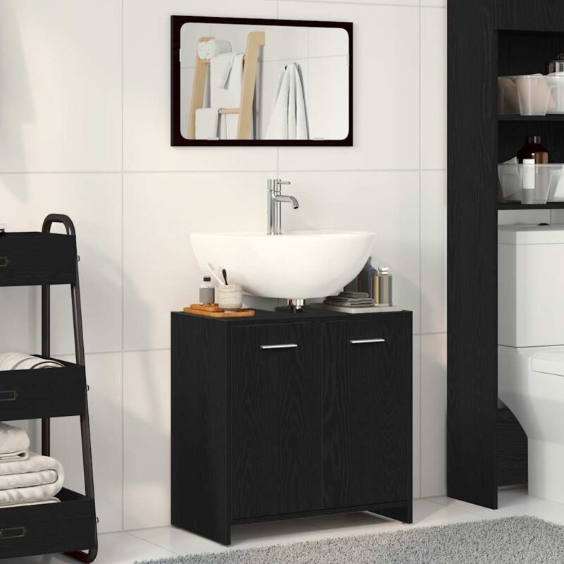 foto del prodotto mobile da bagno con specchio rovere nero in legno multistrato vidaxl