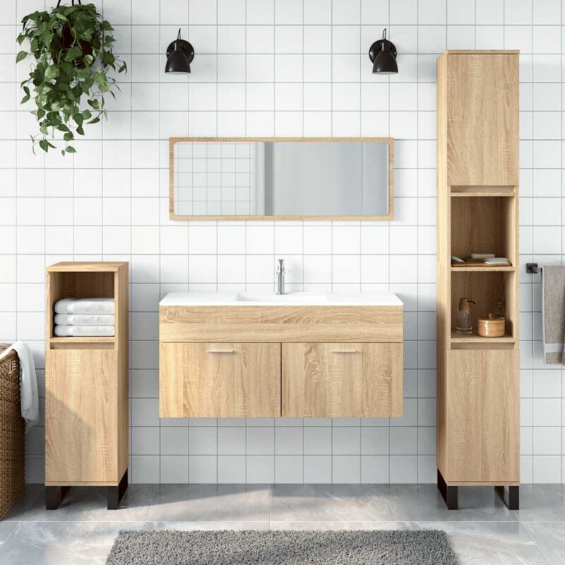 foto del prodotto mobile da bagno con specchio rovere sonoma in legno multistrato vidaxl
