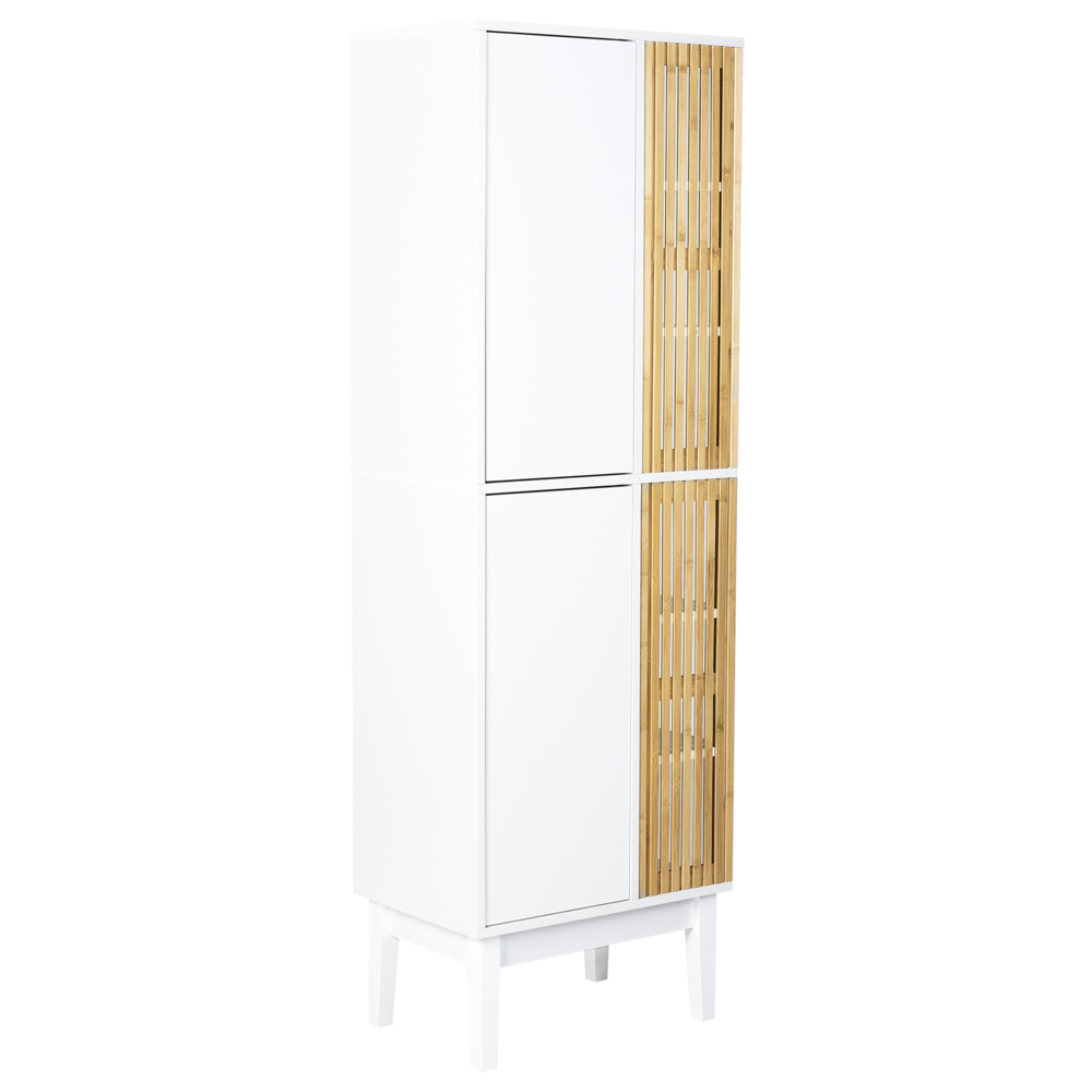 foto del prodotto mobile da bagno in bambù mdf bianco e legno chiaro mobili da bagno