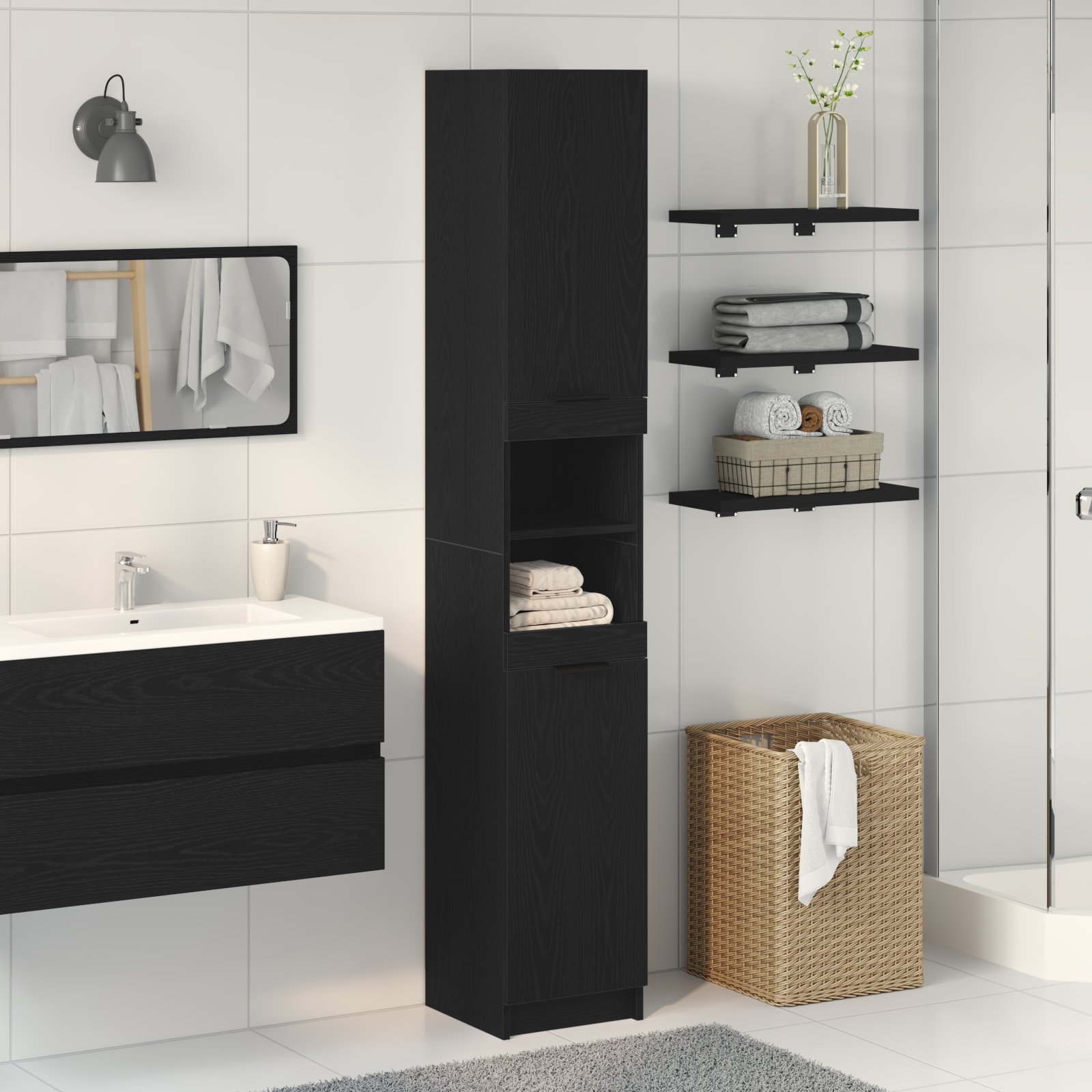 foto del prodotto mobile da bagno in rovere nero 32x34x188,5 cm