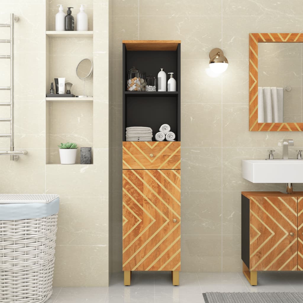 foto del prodotto mobile da bagno marrone e nero 38x33,5x160 cm in legno di mango