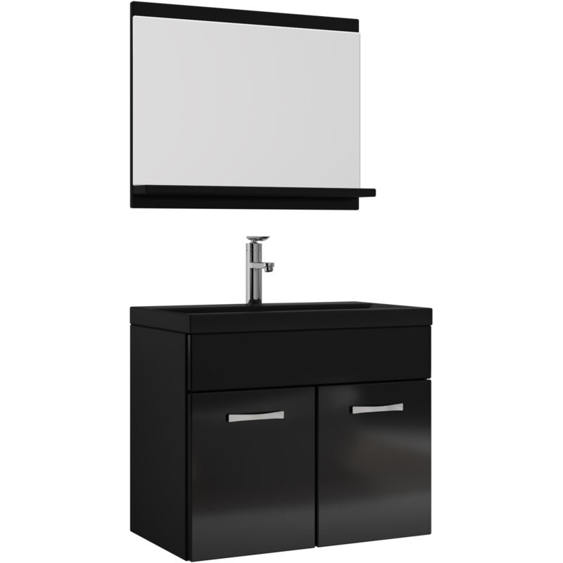 foto del prodotto mobile da bagno montreal 02 60cm nero lucido armadio mobiletto lavabo nero 