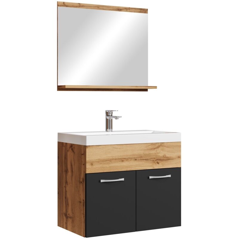foto del prodotto mobile da bagno montreal 02 60cm rovere con nero opaco armadio mobiletto