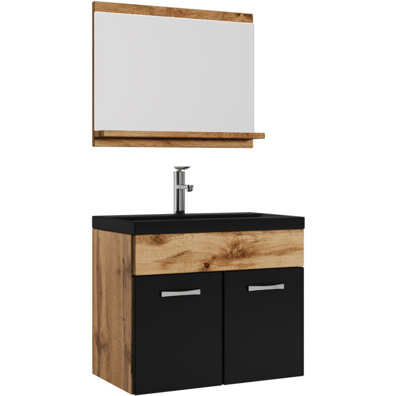 foto del prodotto mobile da bagno montreal 02 60cm rovere con nero opaco armadio mobiletto