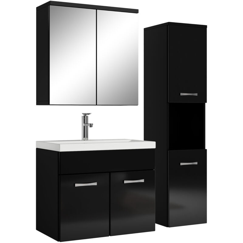 foto del prodotto mobile da bagno montreal 60cm nero lucido lavabo armadietto a specchio