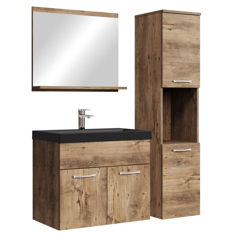 foto del prodotto mobile da bagno montreal 60cm rovere marrone armadio mobiletto lavabo nero 