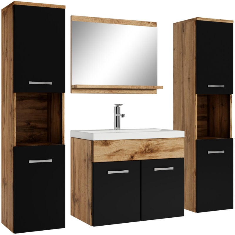 foto del prodotto mobile da bagno montreal xl 60cm rovere con nero opaco armadio mobiletto