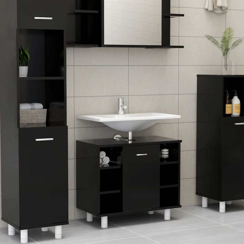 foto del prodotto mobile da bagno nero 60x32x53,5 cm in legno multistrato vidaxl